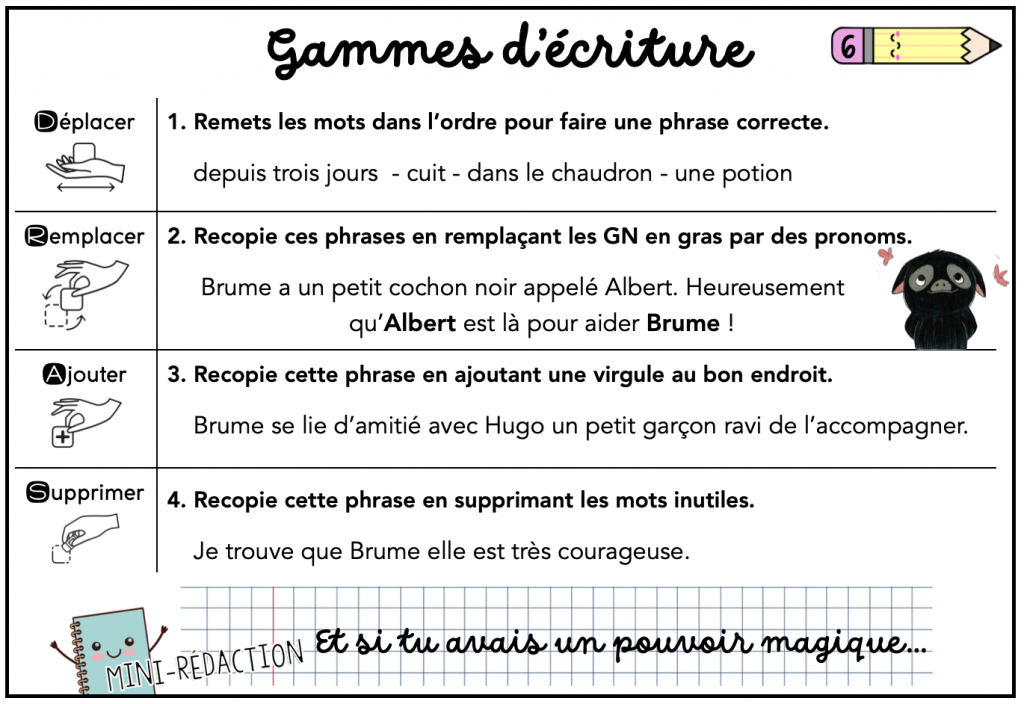Fiche d'exercice de gammes d'écriture CE2 : remettre les mots dans l'ordre